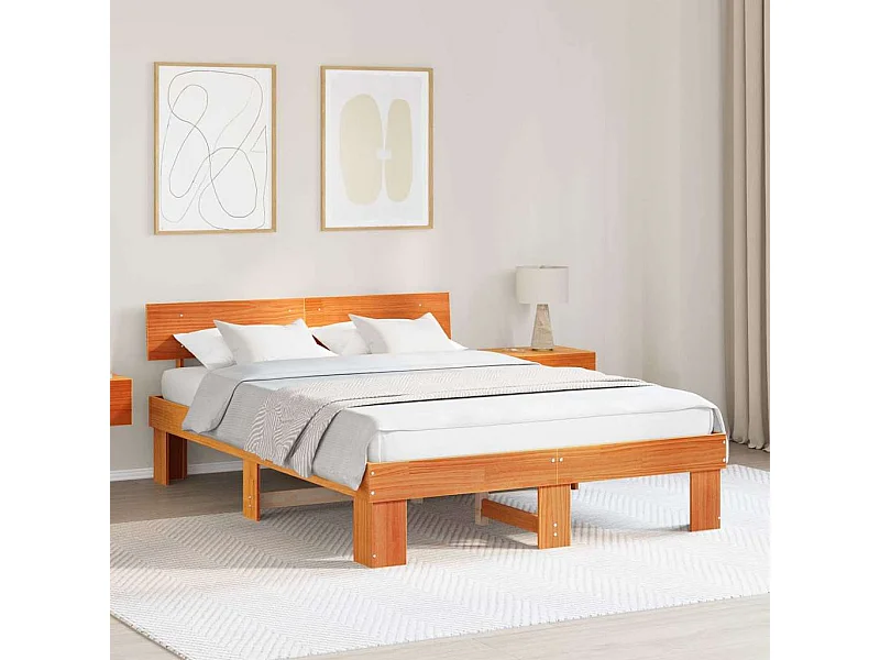 Estructura de cama con cabecera Marrón cera 150 x 200 cm