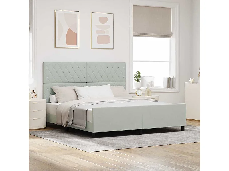 Cadre de lit avec tête de lit Gris clair 180 x 200 cm Velours
