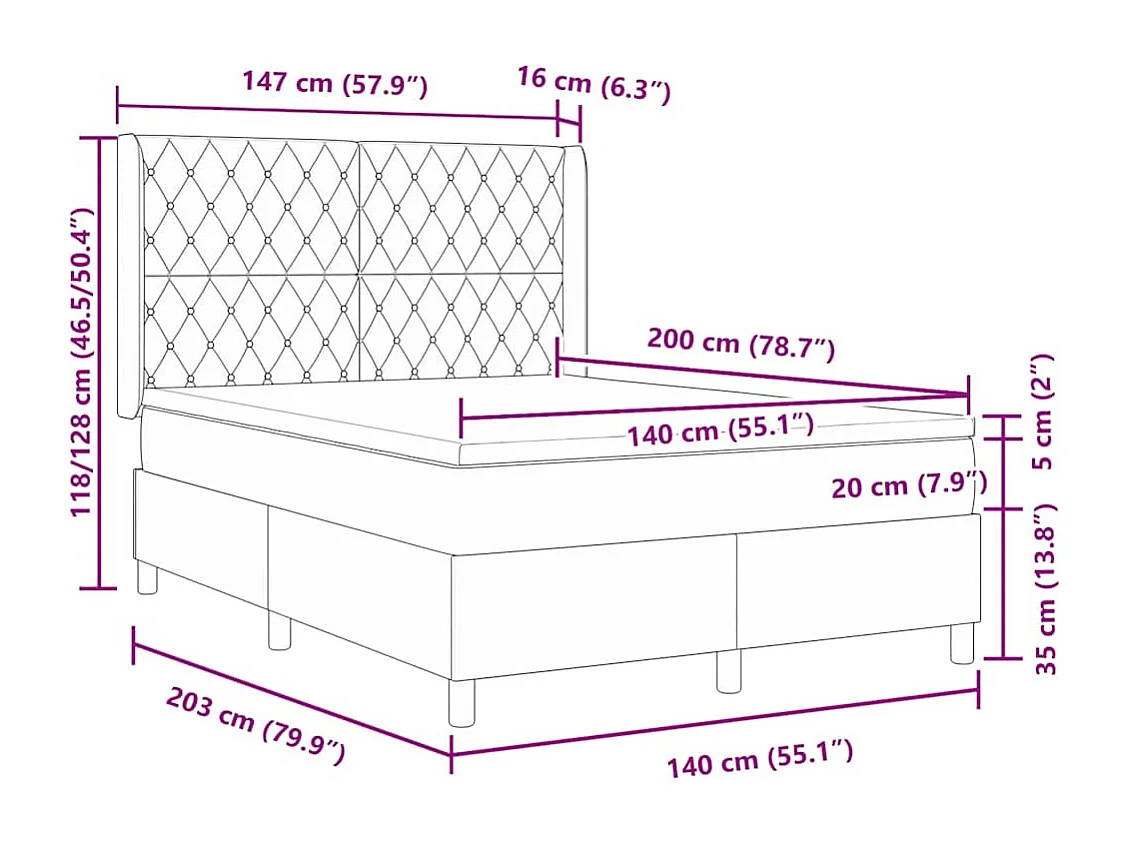 Cadre de lit avec tête de lit Gris foncé 140 x 200 cm Velours