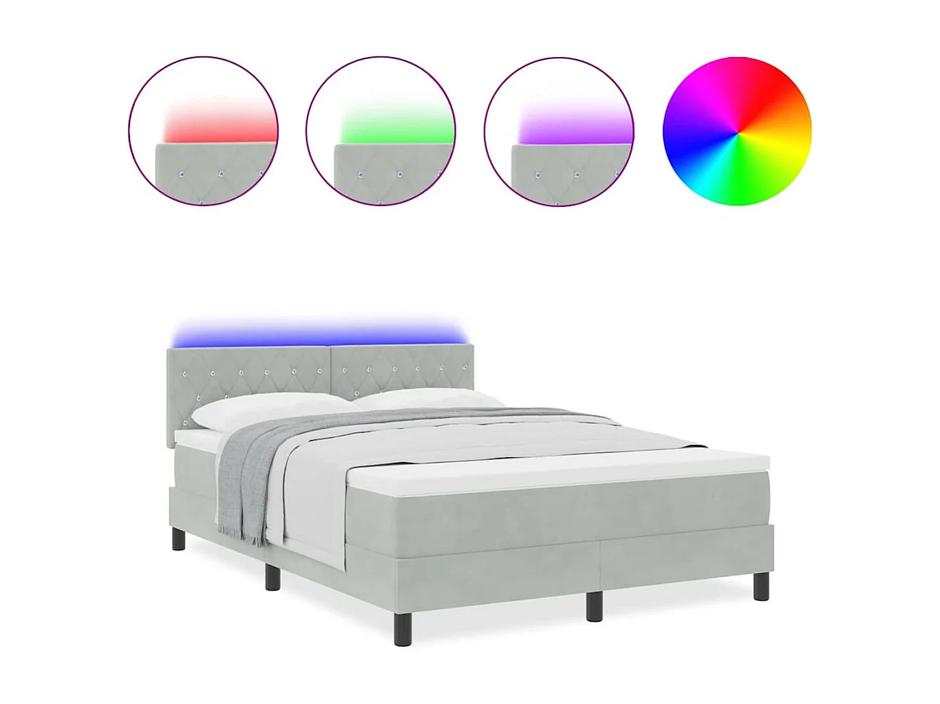 Cama Box com colchão Cinzento-claro 140 x 200 cm Veludo