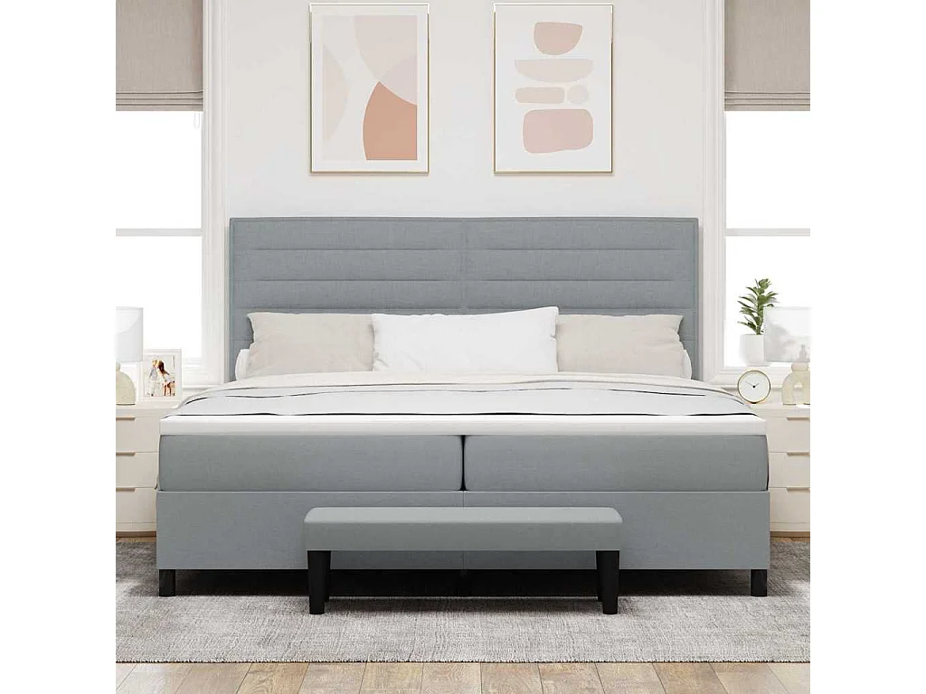 Cadre de lit avec matelas Gris clair 200 x 200 cm tissu