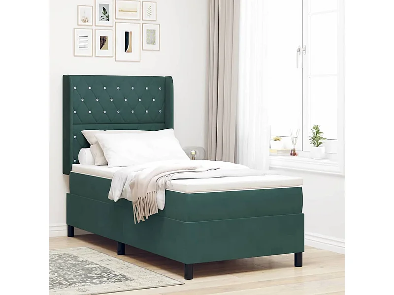 Cama Box Spring com LED e Colchão Verde Escuro 100 x 200 cm