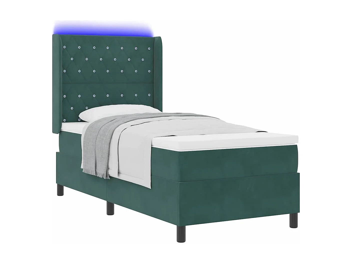 Cama Box Spring com LED e Colchão Verde Escuro 100 x 200 cm