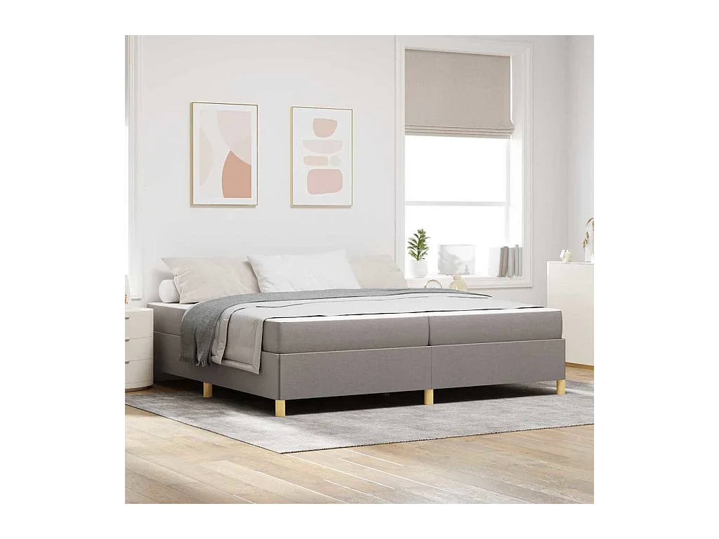 Cadre de lit avec matelas Taupe et blanc 200 x 200 cm tissu