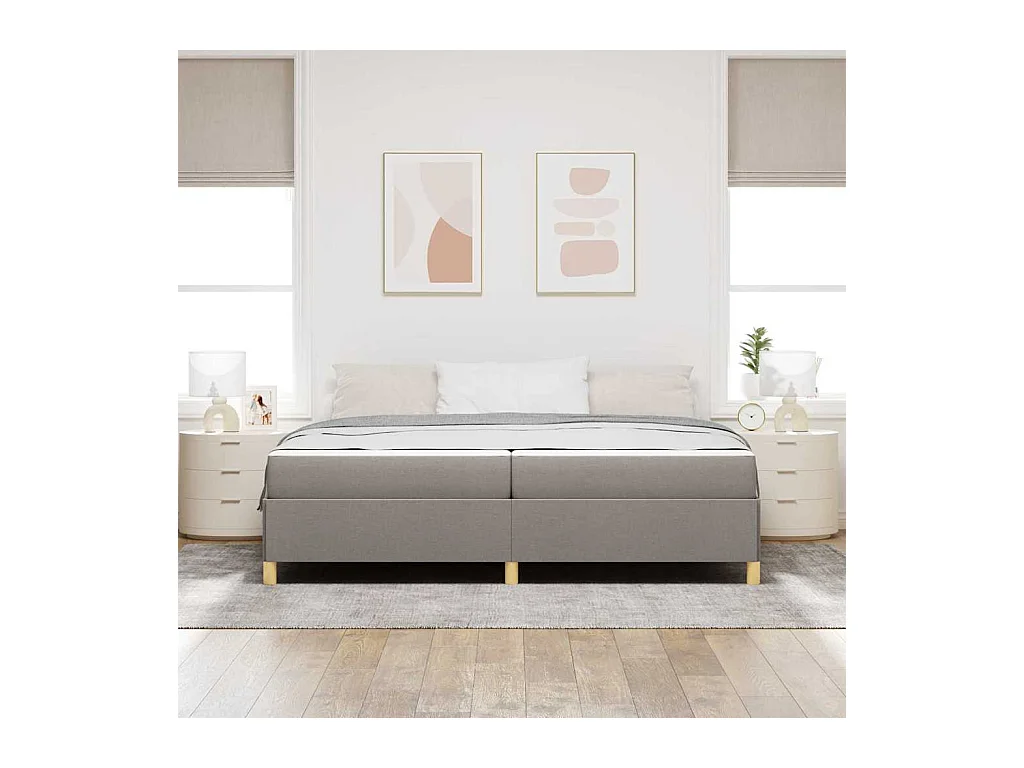 Cadre de lit avec matelas Taupe et blanc 200 x 200 cm tissu