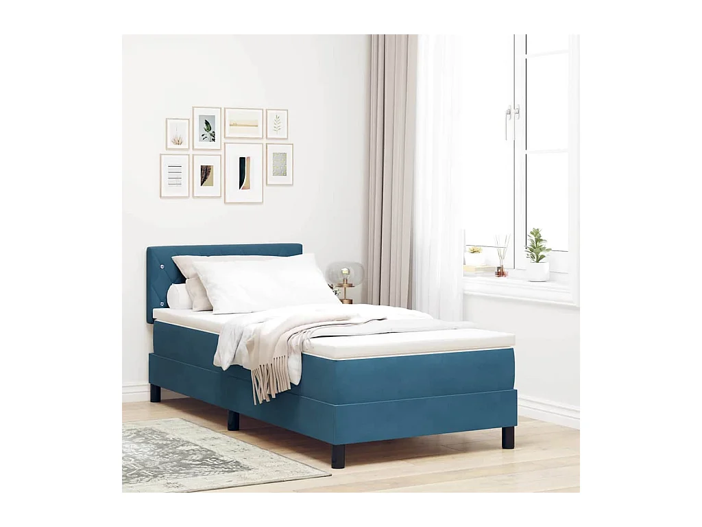 Cadre de lit avec matelas Bleu foncé 90 x 200 cm Velours