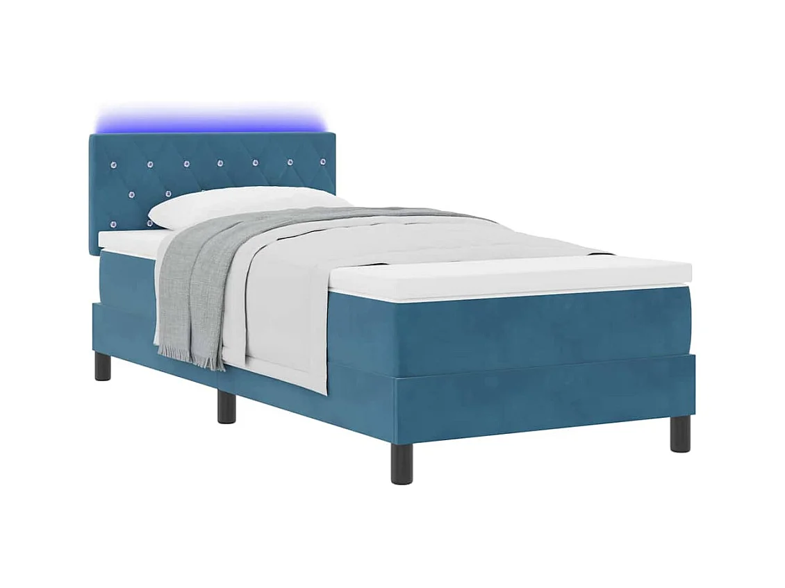 Cadre de lit avec matelas Bleu foncé 90 x 200 cm Velours