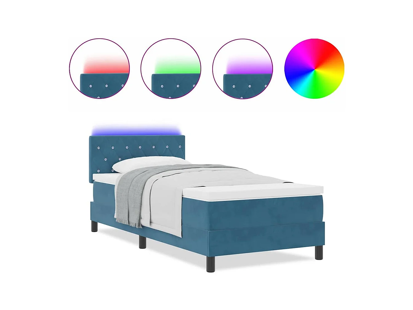 Cadre de lit avec matelas Bleu foncé 90 x 200 cm Velours