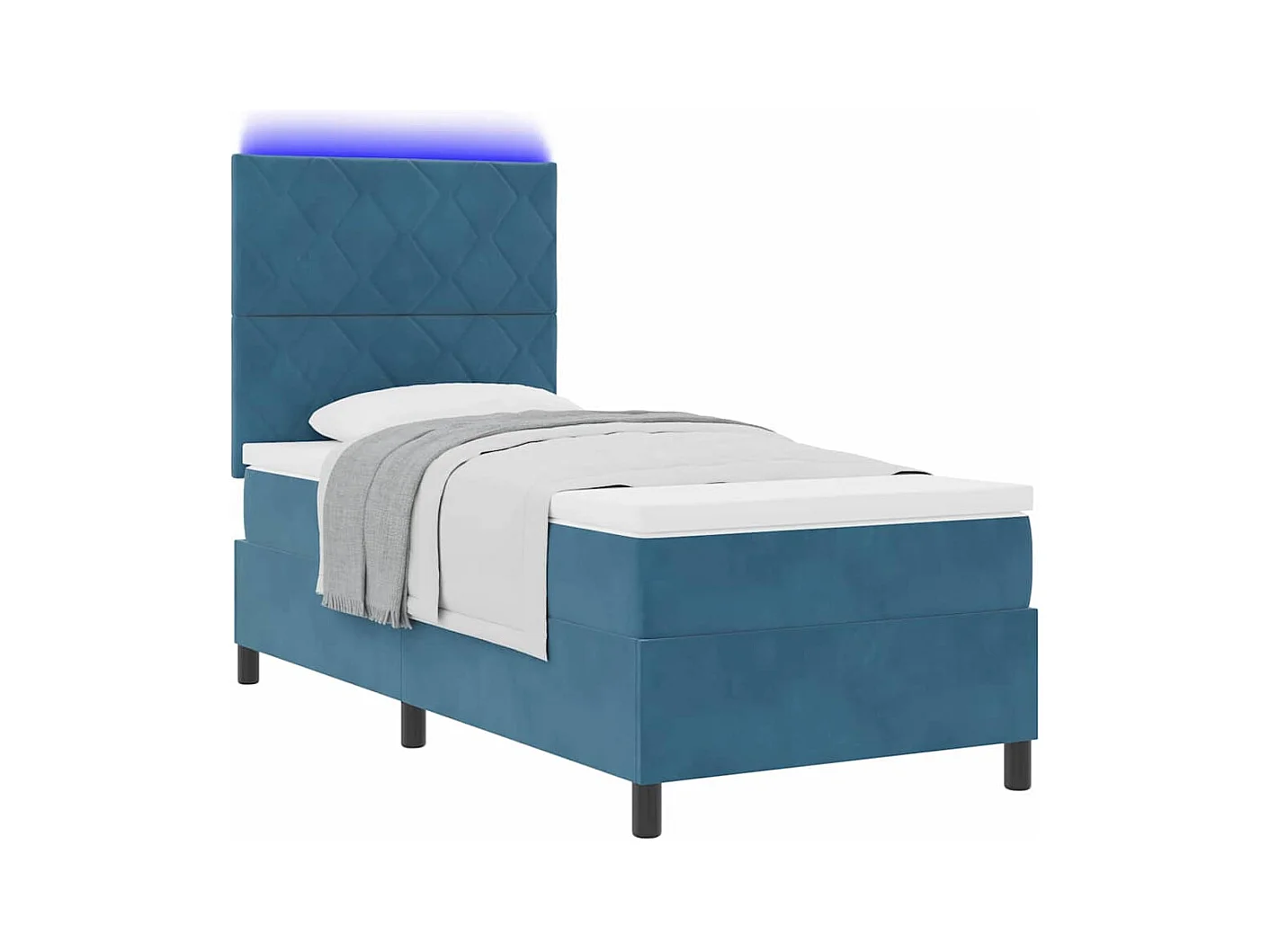 Cadre de lit avec matelas Bleu foncé 90 x 190 cm Velours