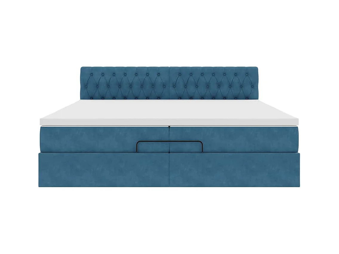 Cadre de lit ottoman avec matelas bleu foncé 200x200 cm velours