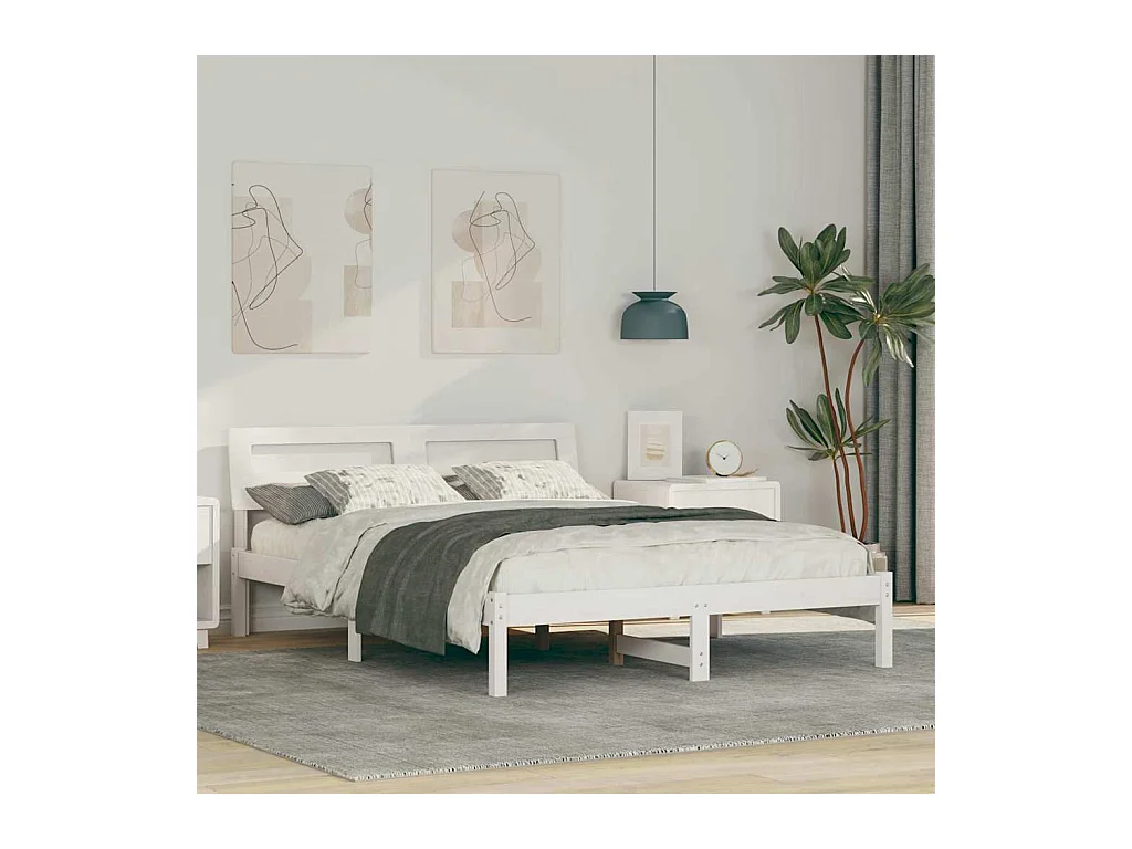Cadre de lit Blanc 140 x 190 cm Bois massif en pin