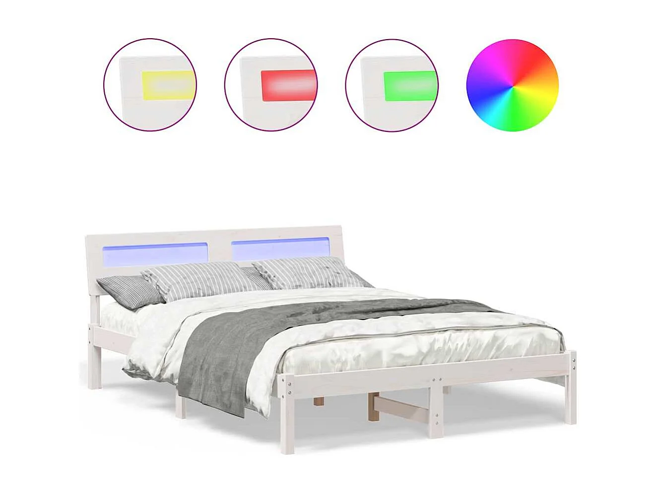 Cadre de lit Blanc 140 x 190 cm Bois massif en pin