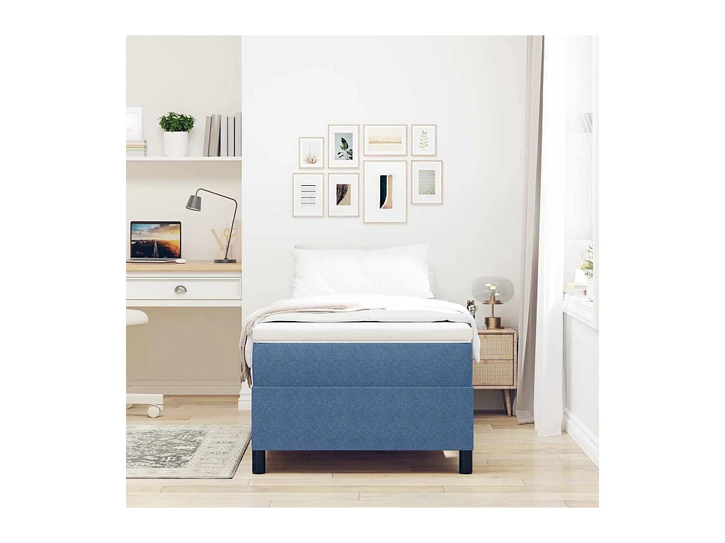 Cadre de lit Bleu 90 x 200 cm Tissu en velours côtelé