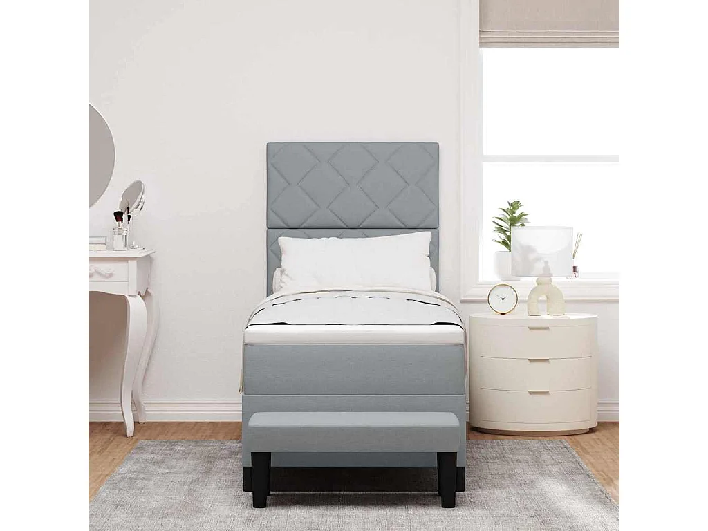 Cadre de lit avec matelas Gris clair 80 x 200 cm tissu