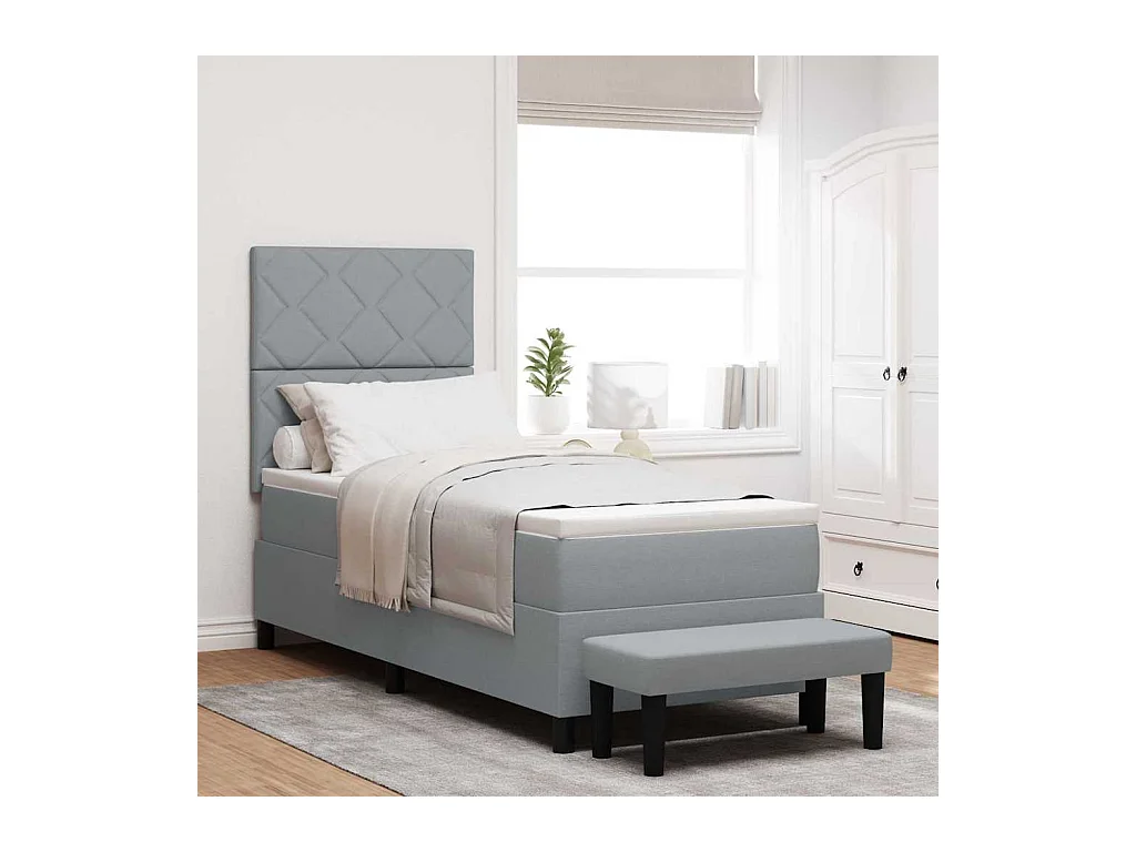 Cama tipo Box Spring con colchón Gris Claro 80 x 200 cm tela