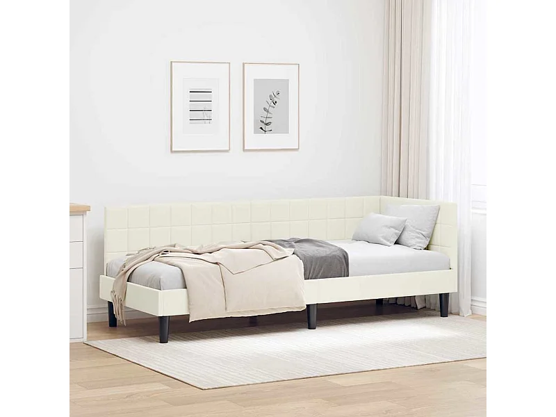 Cadre de lit d'angle avec tête de lit Crème 80 x 200 cm Velours