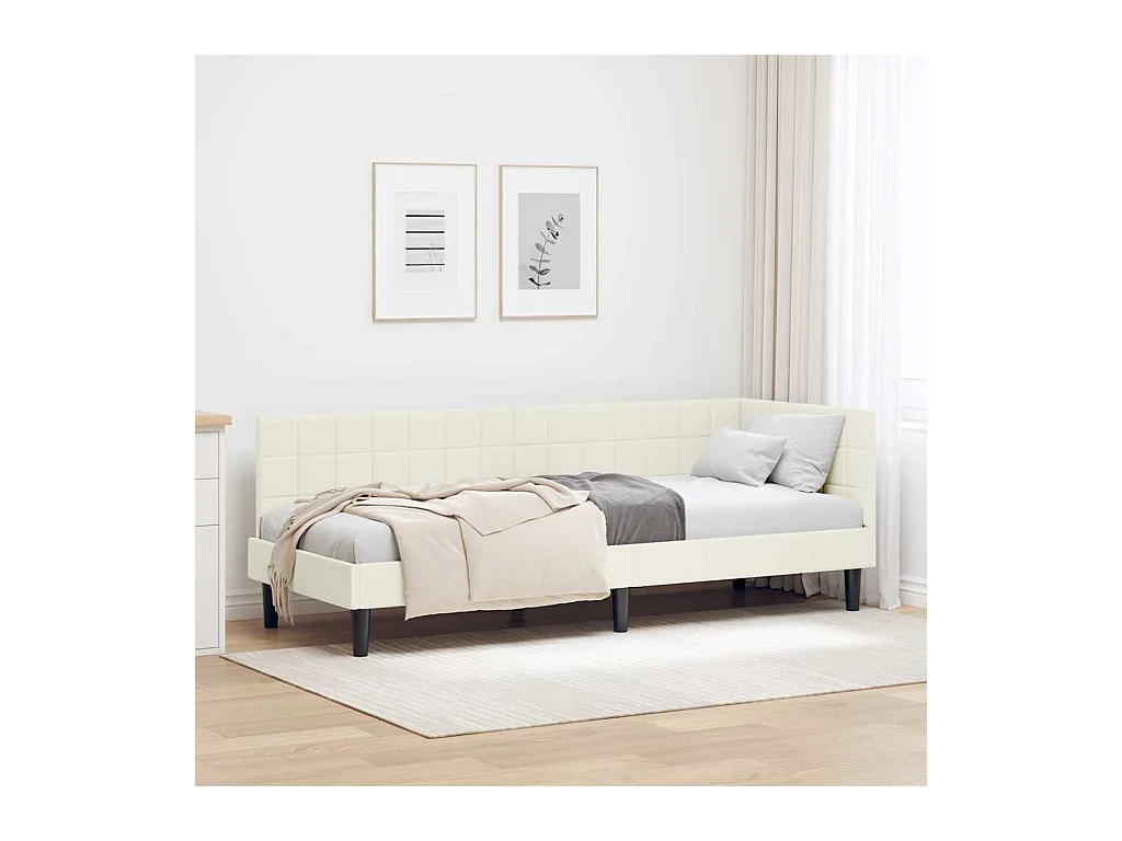 Cadre de lit d'angle avec tête de lit Crème 80 x 200 cm Velours