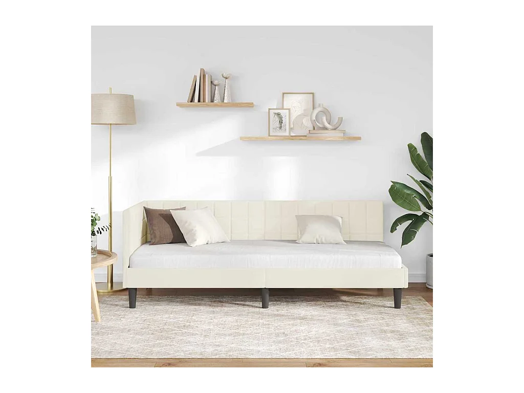 Cadre de lit d'angle avec tête de lit Crème 80 x 200 cm Velours