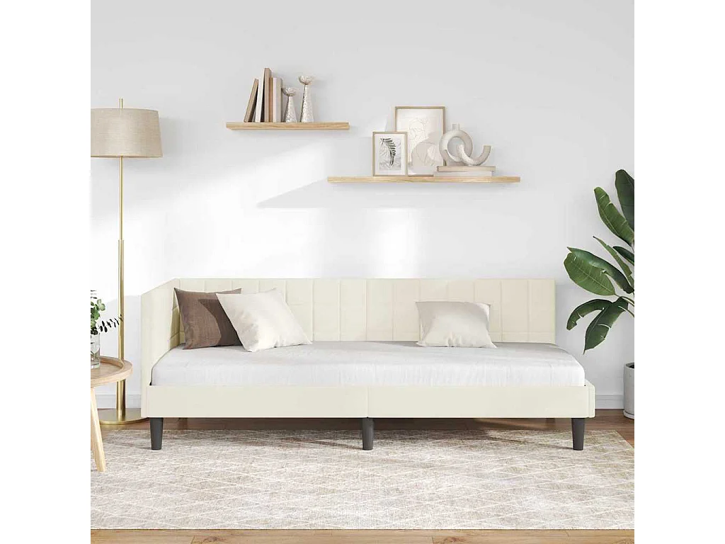 Cadre de lit d'angle avec tête de lit Crème 80 x 200 cm Velours