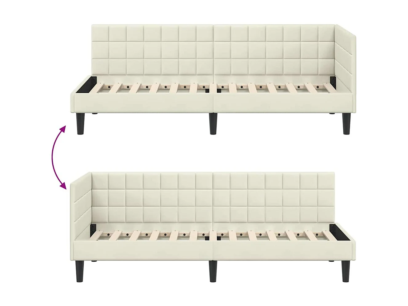 Cadre de lit d'angle avec tête de lit Crème 80 x 200 cm Velours