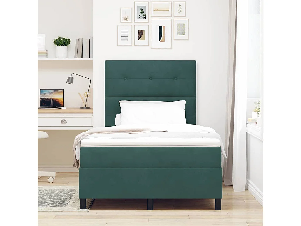Cama tipo Box Spring Verde oscuro 120 x 200 cm Terciopelo