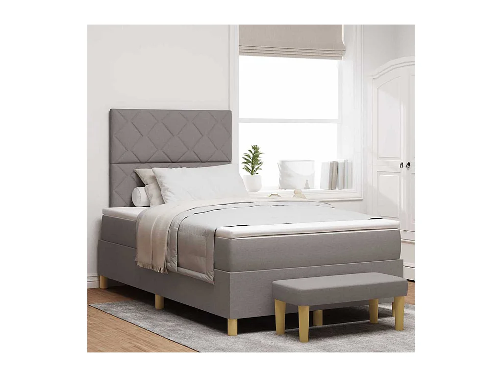 Cadre de lit avec matelas Taupe 120 x 200 cm tissu