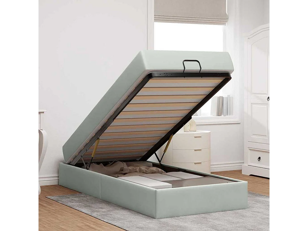 Cadre de lit avec matelas Gris clair 80 x 200 cm Velours