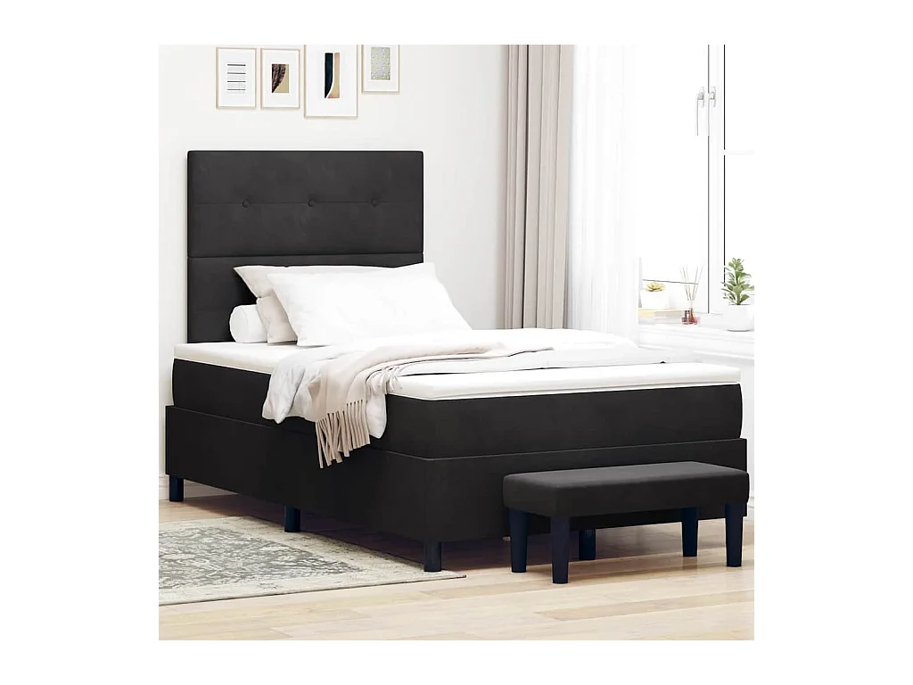 Cama Box com colchão com cabeceira Preto 120 x 190 cm Veludo