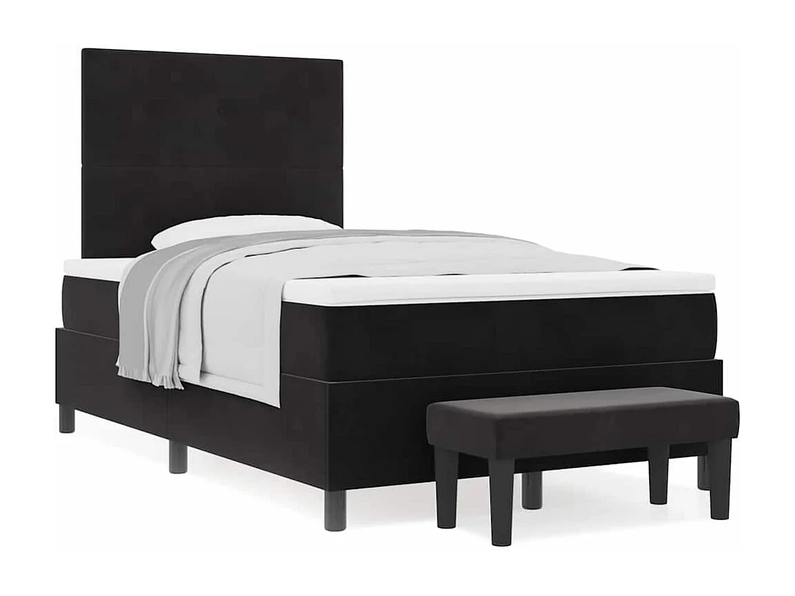 Cama tipo Box Spring con colchón Negro 120 x 190 cm Terciopelo