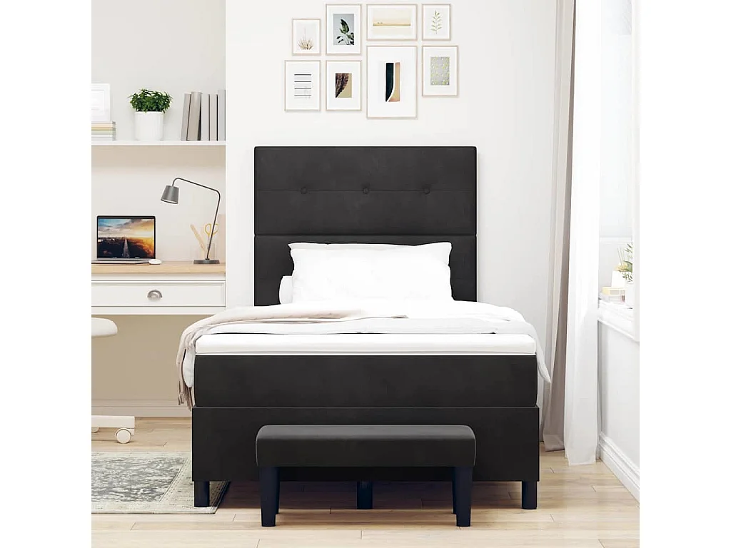 Cama tipo Box Spring con colchón Negro 120 x 190 cm Terciopelo