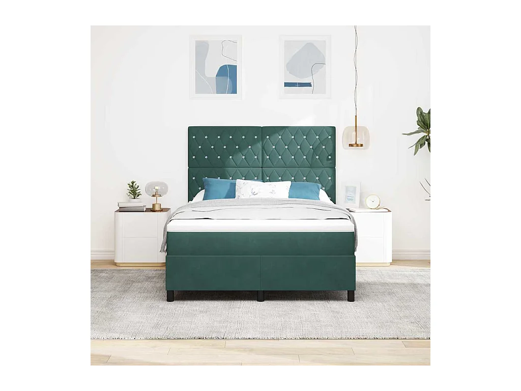 Cadre de lit avec matelas Vert foncé 140 x 190 cm Velours