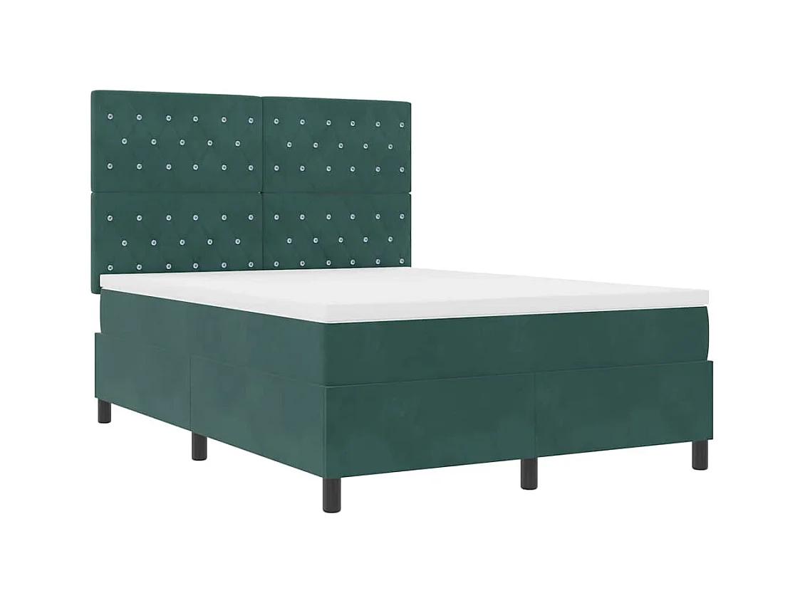 Cadre de lit avec matelas Vert foncé 140 x 190 cm Velours