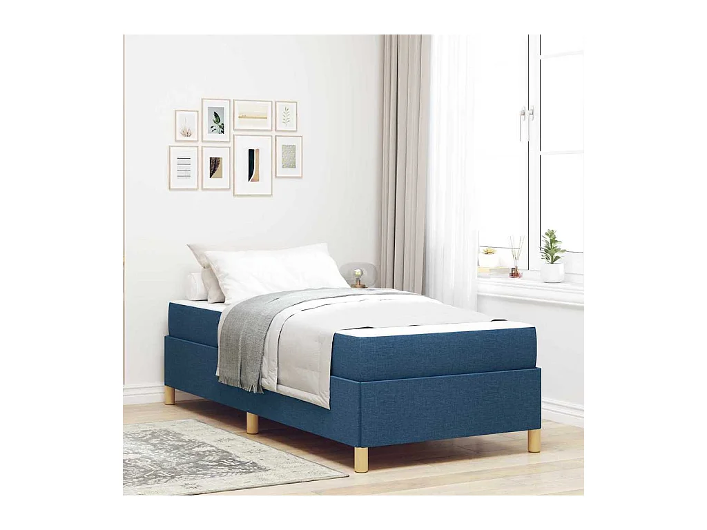 Cama tipo Box Spring con colchón Azul y Blanco 90 x 190 cm tela