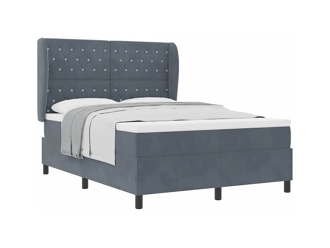Cadre de lit avec matelas Gris foncé 140 x 190 cm Velours