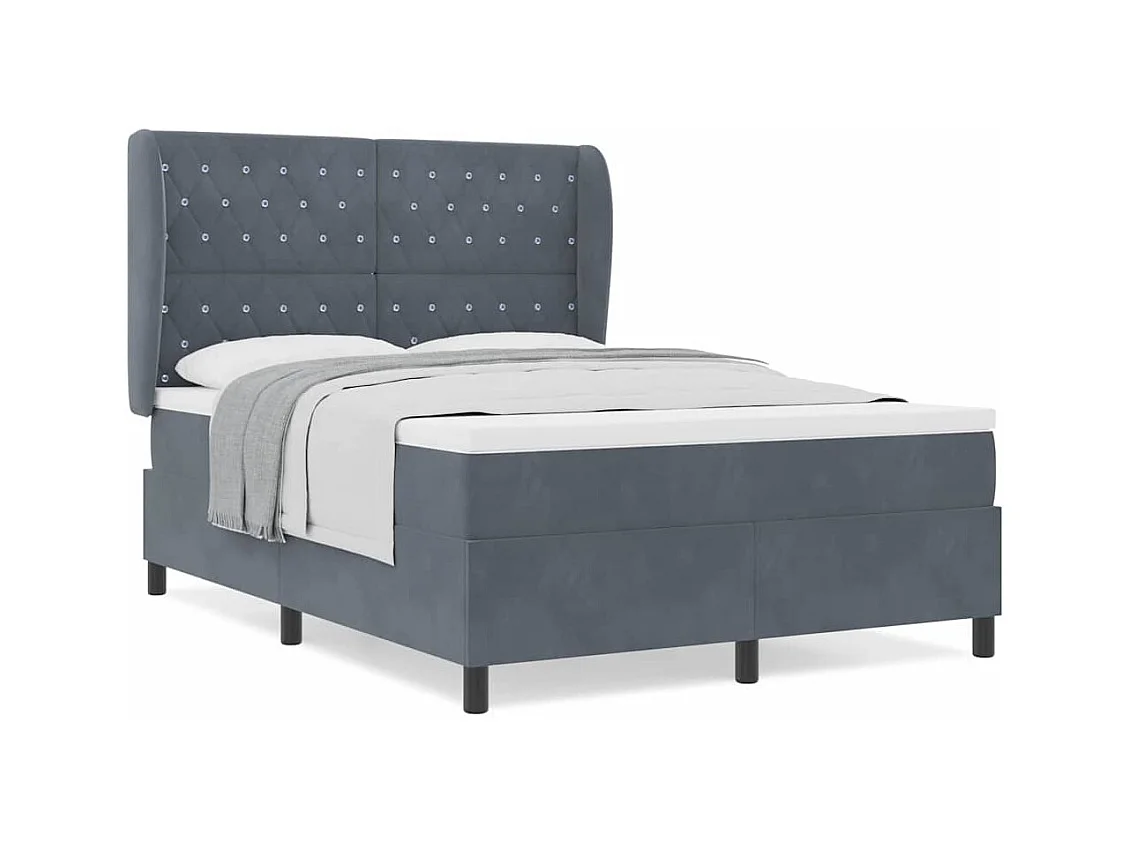 Cadre de lit avec matelas Gris foncé 140 x 190 cm Velours