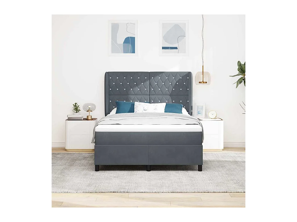 Cadre de lit avec matelas Gris foncé 140 x 190 cm Velours