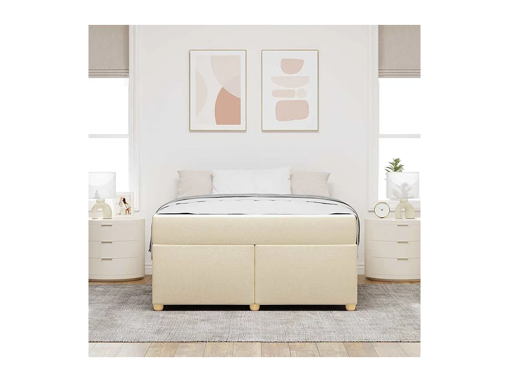 Cadre de lit avec matelas Crème 140 x 200 cm tissu