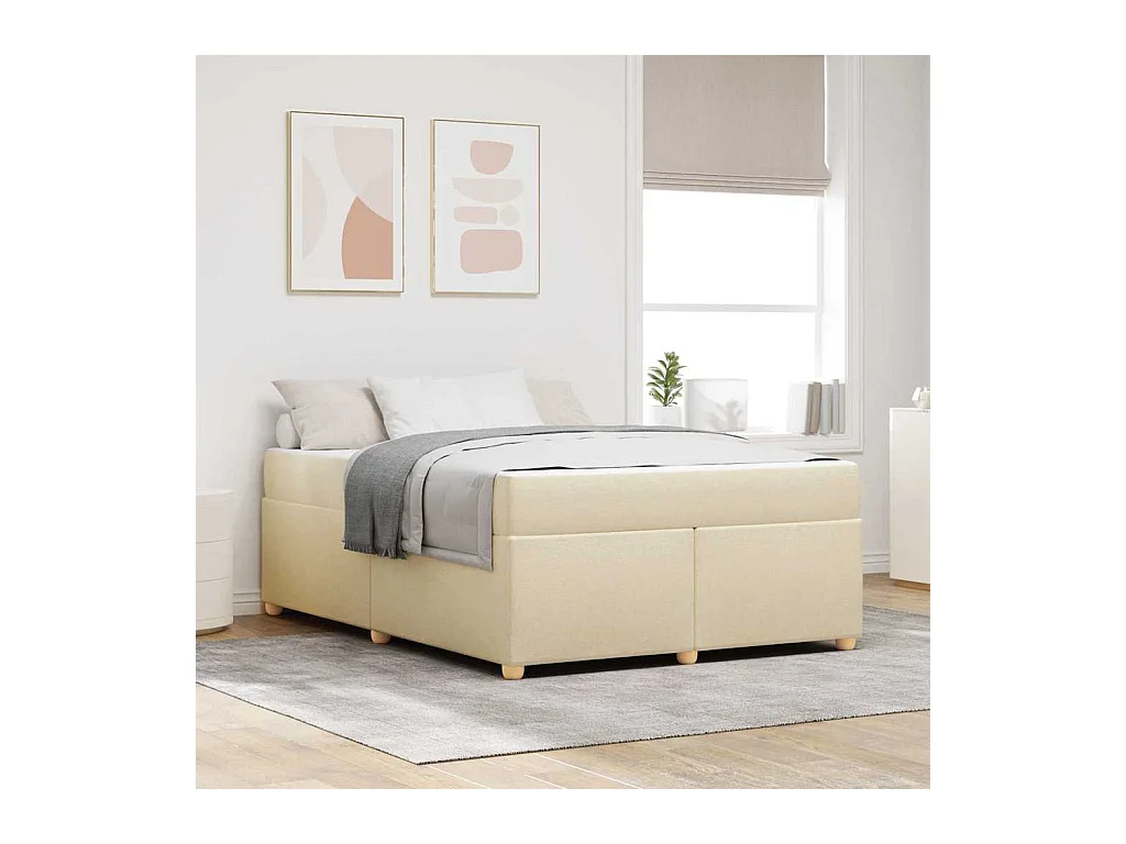 Cadre de lit avec matelas Crème 140 x 200 cm tissu