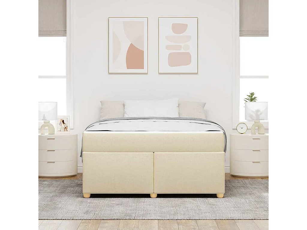 Cadre de lit avec matelas Crème 140 x 200 cm tissu