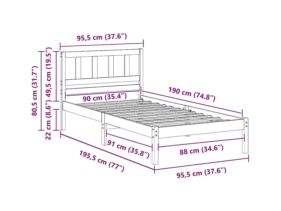 Estrutura da Cama Branco 90 x 190 cm Madeira de pinho maciça