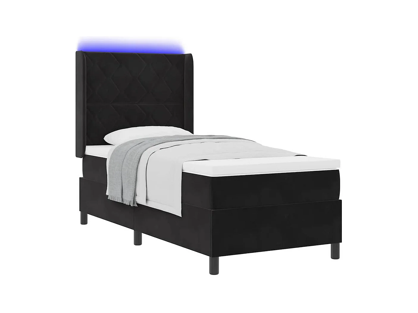 Cama Box Spring com LED e Colchão Preto 100 x 200 cm Veludo