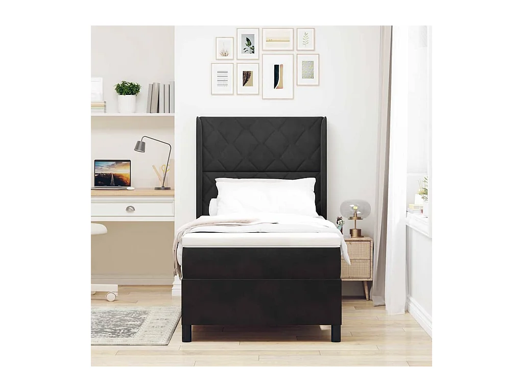 Cama Box Spring com LED e Colchão Preto 100 x 200 cm Veludo