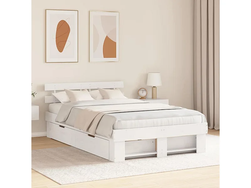 Bedframe met hoofdeinde Wit 140 x 190 cm Massief grenenhout