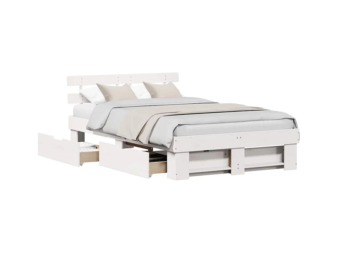 Cadre de lit avec tiroir Blanc 140 x 190 cm Bois massif en pin