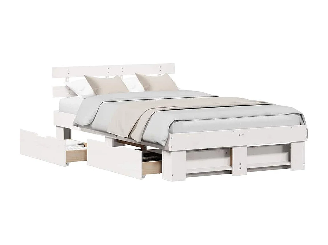 Cadre de lit avec tiroir Blanc 140 x 190 cm Bois massif en pin