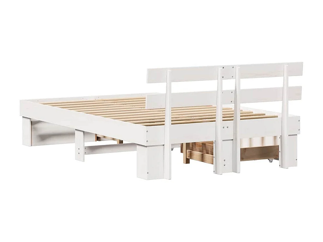 Cadre de lit avec tiroir Blanc 140 x 190 cm Bois massif en pin