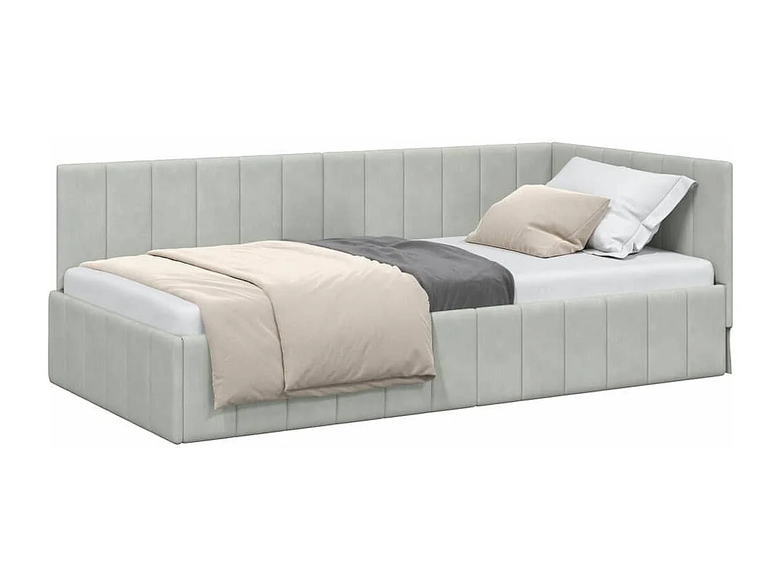 Estrutura de Cama de Canto Cinzento-claro 100 x 200 cm Veludo