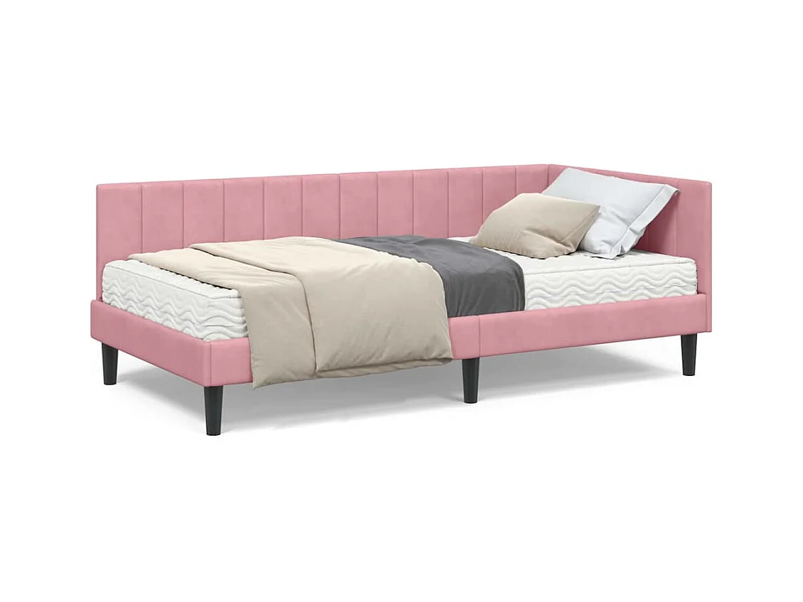 Cadre de lit d'angle avec matelas Rose 100 x 200 cm Velours
