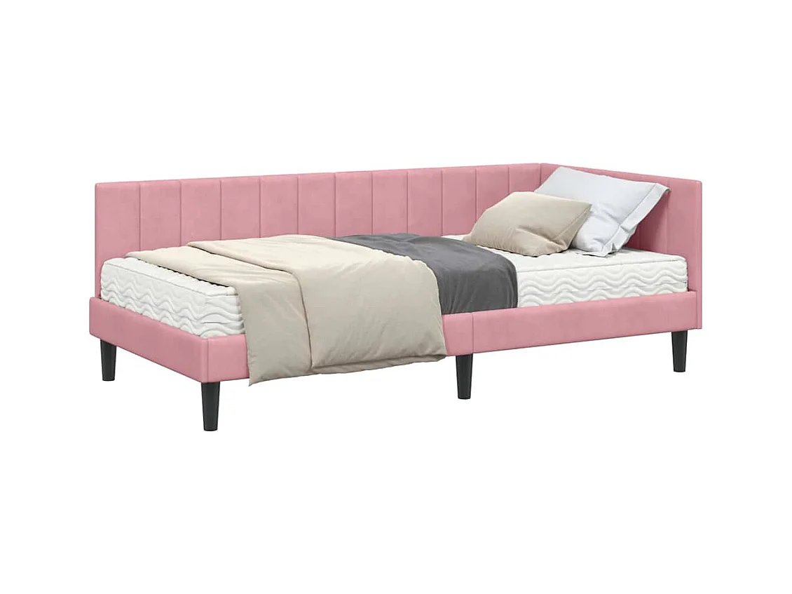 Cadre de lit d'angle avec matelas Rose 100 x 200 cm Velours