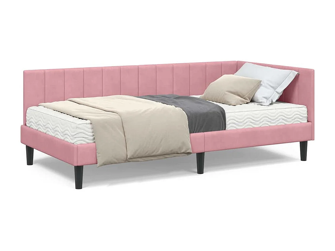 Cadre de lit d'angle avec matelas Rose 100 x 200 cm Velours